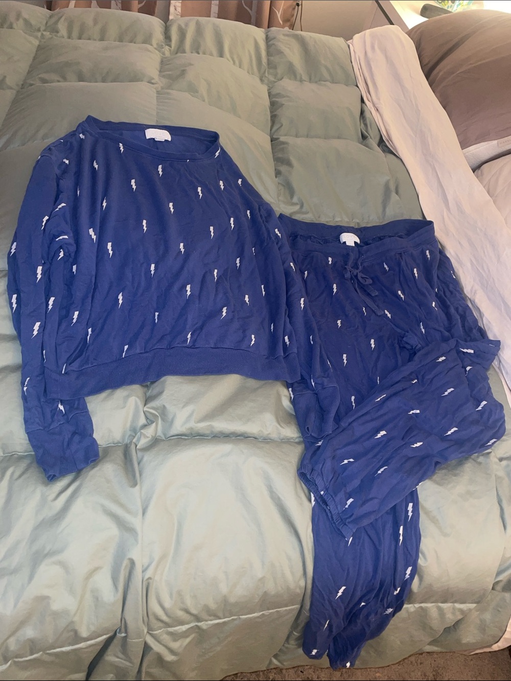 Navy Blue Lightning-Print Pajama Set